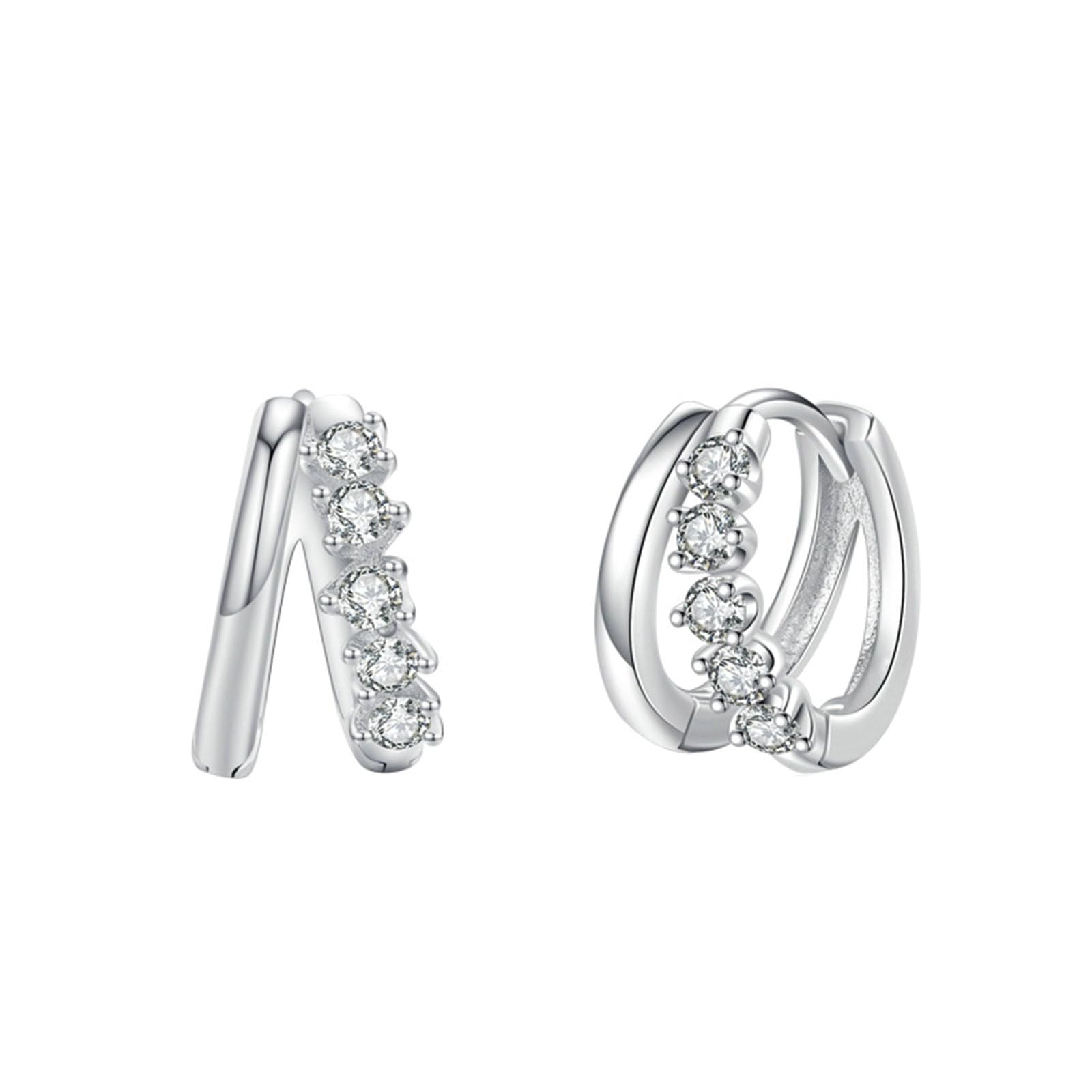Pendientes de aro de oro blanco 750 585 375 para mujer, pendientes de boda para mujer, pendientes de aro de doble capa, círculo con moissanite, pendientes de moissanite, joyas auténticas para