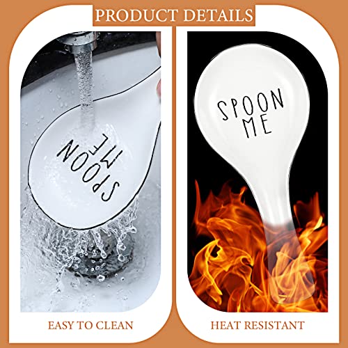 Image of Patelai Ceramic Spoon Rest Spoon Holder Stovetop for Kitchen Stove Coffee Bar Accessories Christmas Gift(White, Black,Text Style)