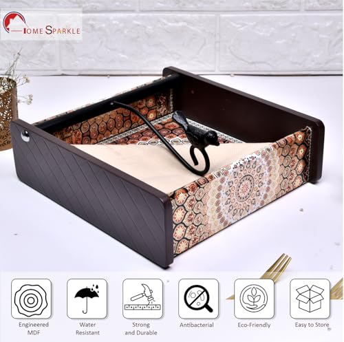 Image of Home Sparkle Napkin Storage - 1 Pack Table Napkin Holder Tray for Indoor & Outdoor Use | Kitchen, Dining, Restaurant & Home Decor (Brown-C6V43)