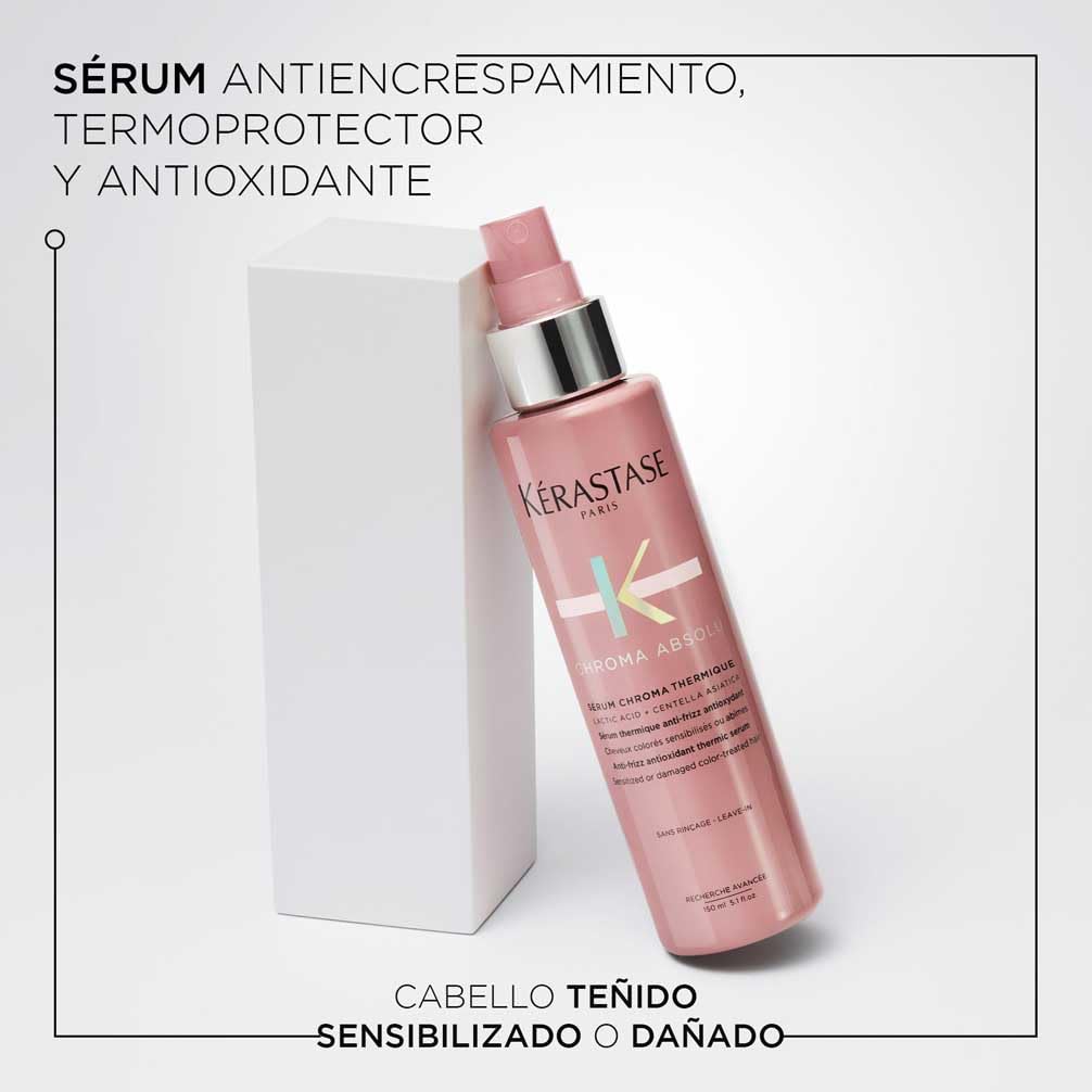 Kérastase Chroma Absolu, Sérum Capilar Antiencrespamiento, Protector Térmico Sin Aclarado, Para Pelo Coloreado Sensibilizado y/o Dañado, Sérum Chroma Thermique, 150 ml