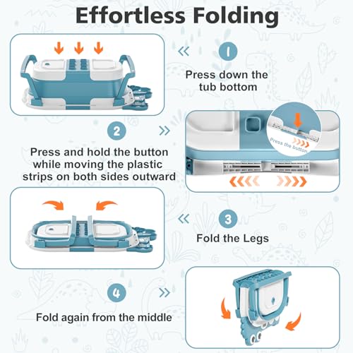 Image of Collapsible Baby Bathtub for Newborn, Foldable Baby Bath Tub with Thermometer & Soft Floating Cushion & Drain Hole, Portable Travel Infant Bath Tubs for Newborns to Toddler 0-36 Months Girl, Blue