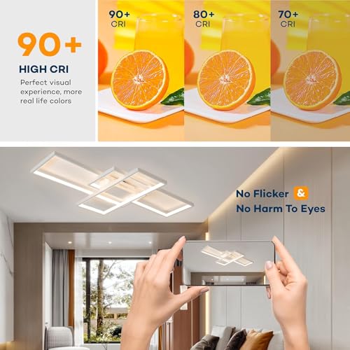 Plafonnier LED salon dimmable avec télécommande design blanc 80cm