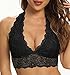 Produktbild SHEKINI Neckholder BH Bralette Damen Spitze Blumen Bustier Crop Top Triangel BH ohne Bügel Abnehmbare Gepolstert BH Tiefer Ausschnitt Corset Top Sexy Unterwäsche(Schwarz,L)