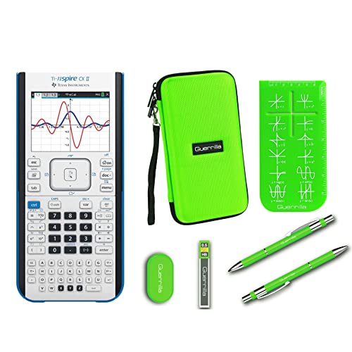 Texas Instruments Ti Nspire CX II Graphing Calculator + Guerrilla Zipper Case + Essential Graphing Calculator Accessory Kit, Green