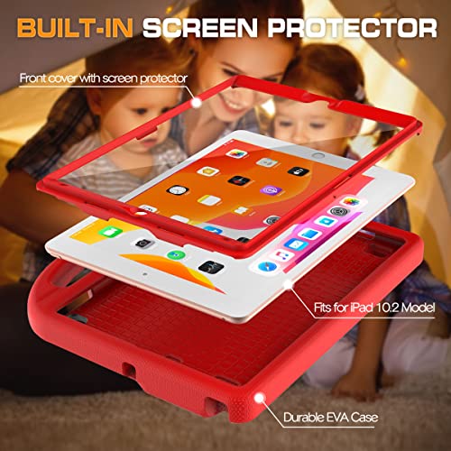 Image of Kids Case for iPad 9th /8th /7th Generation, iPad 10.2 Kids Case with Built-in Screen Protector, Durable Shockproof Handle Stand Protective Cover for iPad 10.2 Inch 2021 /2020 /2019, Red