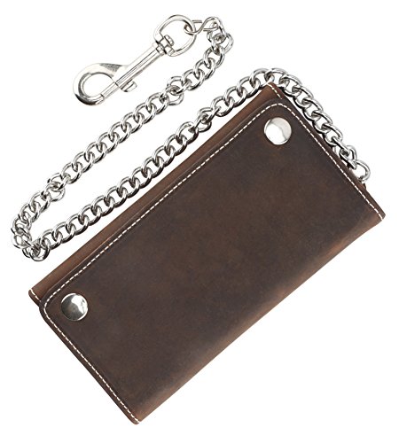 Image of RFID Blocking Men's Tri-fold Vintage Long Style cow Leather With Chain card holder Wallet,MADE IN USA