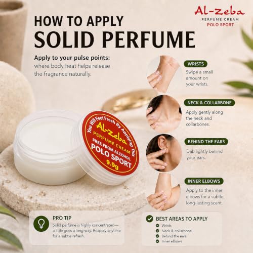 Image of Al Zeba Polo Sport Solid Perfume | Long Lasting Alcohol-Free Solid Perfume Cream | Travel Friendly | Fresh Sport Fragrance | 9.9g