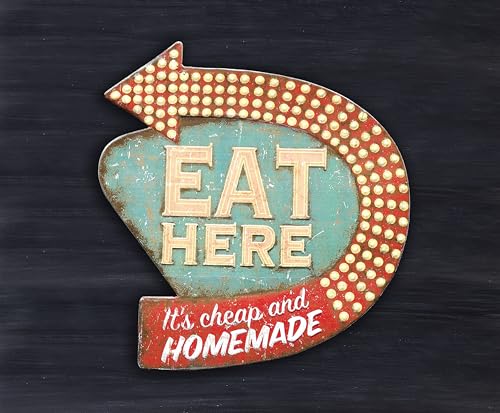 Creative Co-Op Eat Here Tin Retro Wall Decor, Multi Color, Multicolor, 40.6L x 22.9W cm - Image 4