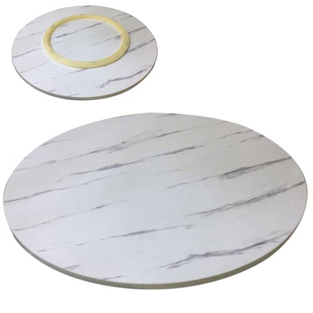 ASerZenith Beige Wooden Lazy Susan 20" - 40" | 360° Rotating Serving Tray For Dining Table | Perfect For Home Kitchen, Round Tabletop, Entertaining & Serving,Marblelike White-70Cm/27