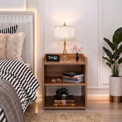 Image of SPYDER CRAFT 2 Tier Engineered Wood Bedside Table for Bedroom|Wooden Modern Side Tables for Bedroom|Side Table for Bed Room|Corner Table for Bed Room (Finish Color -Noce Lyon, DIY(Do-It-Yourself))
