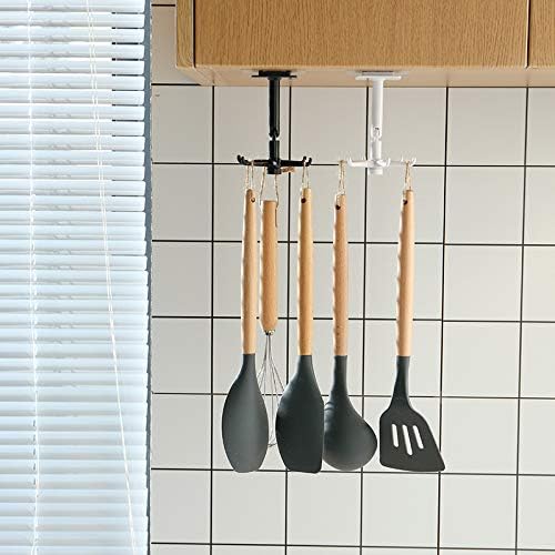 Adhesive Rotating Hooks Black – 360° Swivel Wall Hook, Heavy Duty No-Drill Kitchen & Bathroom Organizer for Utensils, Keys, Towels, Bags