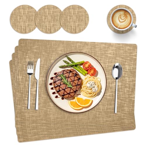 Placemats & Coaster Sets Heat Resistant Non-Slip Washable Mats (Gold)