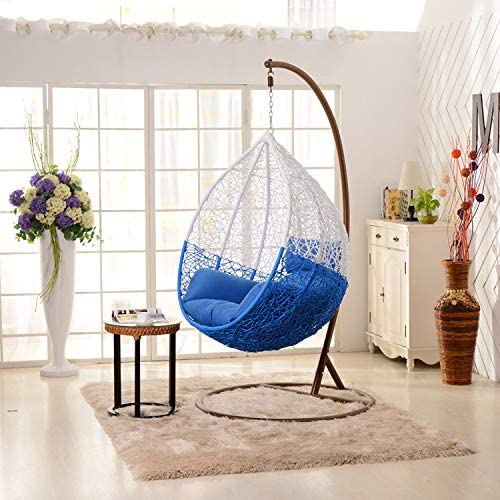 Image of Zenheaven Single Seater Swing Chair with Stand & Cushion Outdoor Indoor Balcony Garden Patio,Powder Coated Frame,UV Protected Wicker,Premium Cushion AD-06