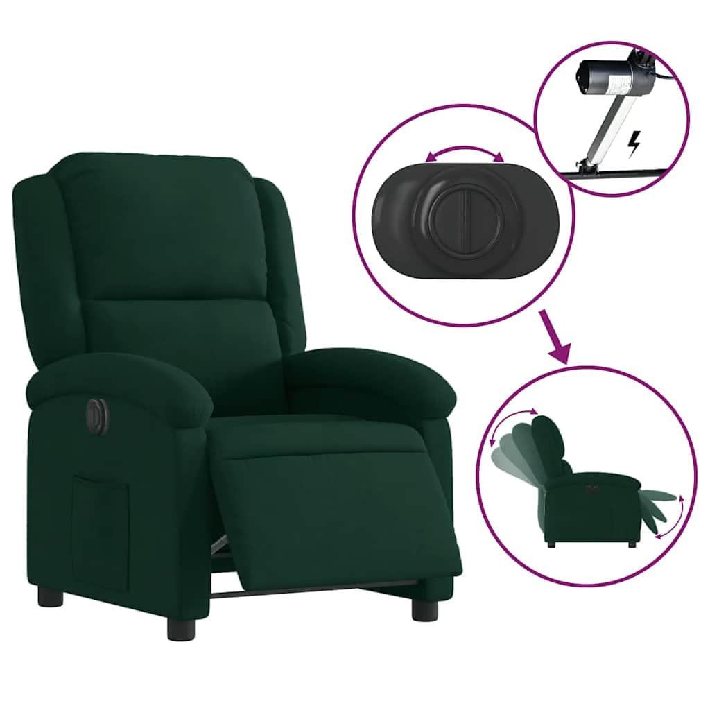 vidaXL Sillón reclinable eléctrico de Terciopelo Verde Oscuro