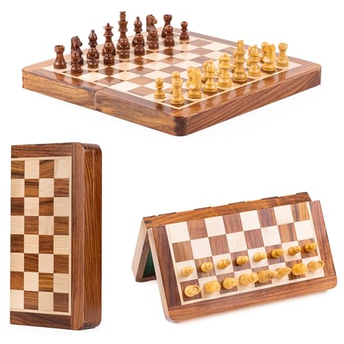 Echiquier pliant de poche 18cm mini jeu d'échecs en bois avec roi de 31mm