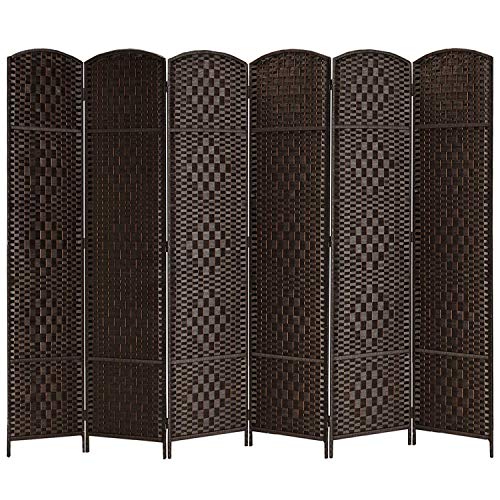 6 ft. Tall- 15.7" Wide- Room Divider Diamond Weave Fiber, Room Divider Freestanding 6 Panels, Privacy Screen, Decorative Panel, 6 Panels Screen Folding Privacy Partition Wall (Dark Mocha, 6 Panel)