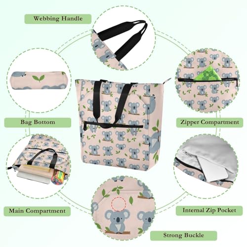 Bolsa de libros reutilizable con diseño de koala gris y múltiples bolsillos 5