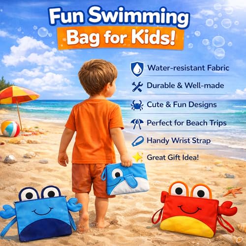 Image of Kids Swimming Bag | Whale Shape Red-Yellow Mini Travel Bag for Boys & Girls | Waterproof Preschool Nursery Tote with Wet Dry Separation | Storage for Clothes, Toys, Art Class, Dance & Beach