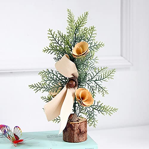 Likense inch Tabletop Small Christmas Tree, Artificial Pine Cones Red Bowknots Xmas Tree for Desk Decoration Cover