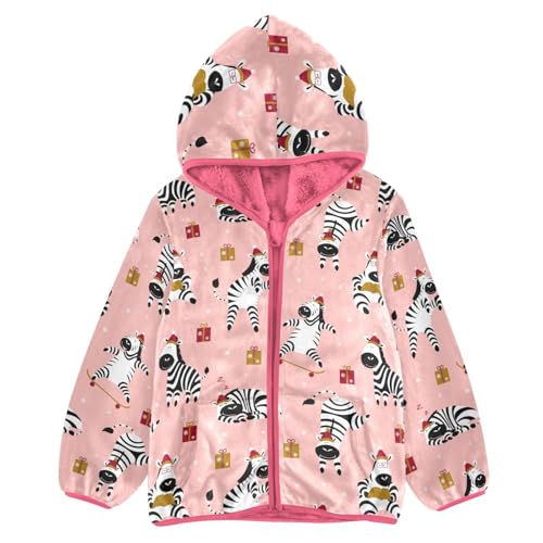 OTVEE Christmas Cute Zebra Animals Kids Hoodie Jacket Fall Spring Full Zip Warm Outwear Coat