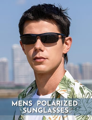 Image of BIRCEN Polarized Anti-Glare Sunglasses for Men: Lightweight Metal Wrap around Sun Glasses UV Protection for Driving Fishing