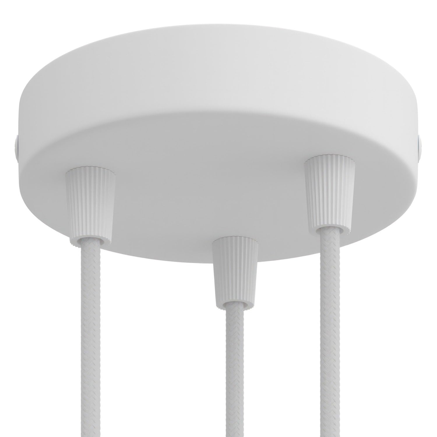 creative cables Kit rosone per lampadario da soffitto (serracavo conico, metallo bianco opaco, Ø 120 mm, 3 fori) – Controllo smart con switch Matter – Per lampadari e sospensioni singole