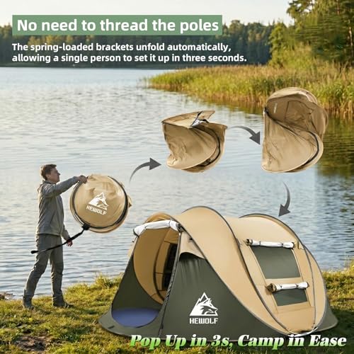 Tienda de Campaña Pop Up Hewolf para 4 Personas, impermeable, instalación automática fácil, ideal para camping, senderismo y viajes miniatura 3