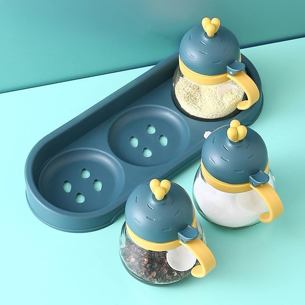 Pots à Épices Assaisonnement Box Set Ensemble De Récipients À Condiments En Verre Avec Couvercle En Plastique, Cuillère Et Plateau, Coffret D'assaisonnement, Bouteille D'assaisonnement Transparente De