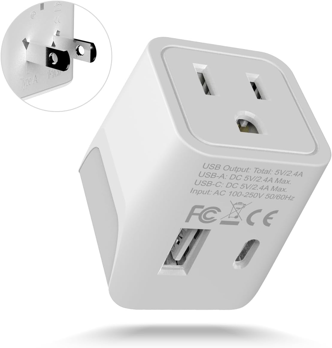 Ceptics Japan, Philippines Travel Adapter Plug with USB-A + USB-C - Usa Input - Type A - Ultra Compact (CTU-6) - Perfect for Cell Phones, Laptops, Camera Chargers