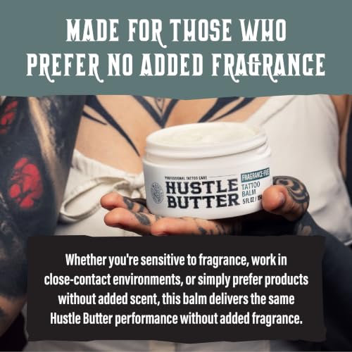 Image of Hustle Butter Fragrance Free Tattoo Aftercare 5oz Tattoo Balm, Unscented Vegan Tattoo Butter and Healing Cream for Sensitive Skin, Moisturizer That Brightens Old Ink, No Petroleum