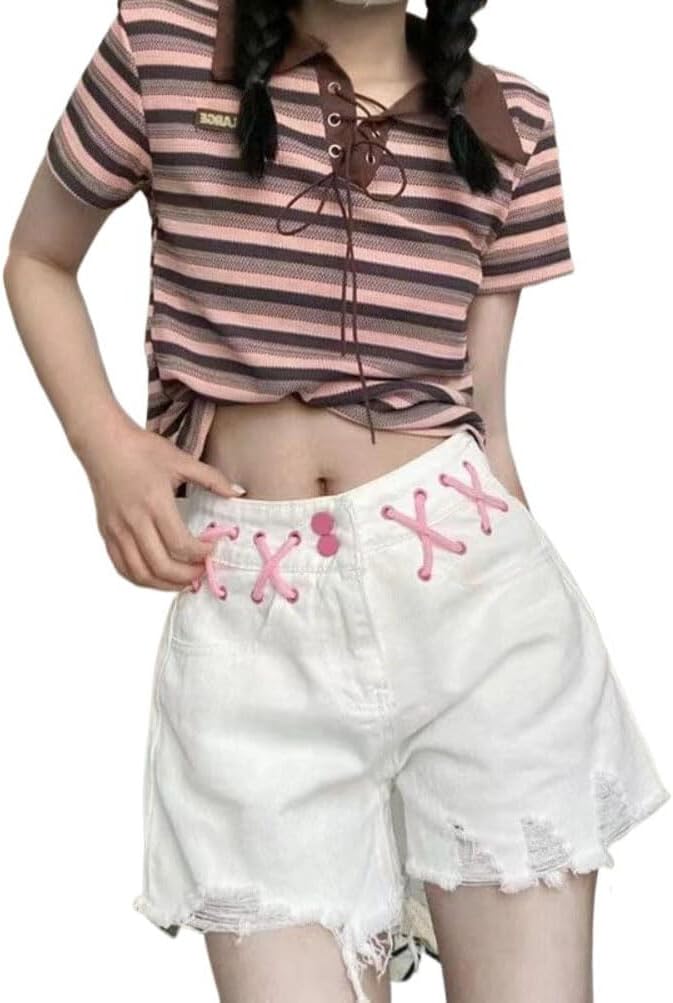 Women's Denim Shorts WHITE1 High Waist Female Short Jeans Pants