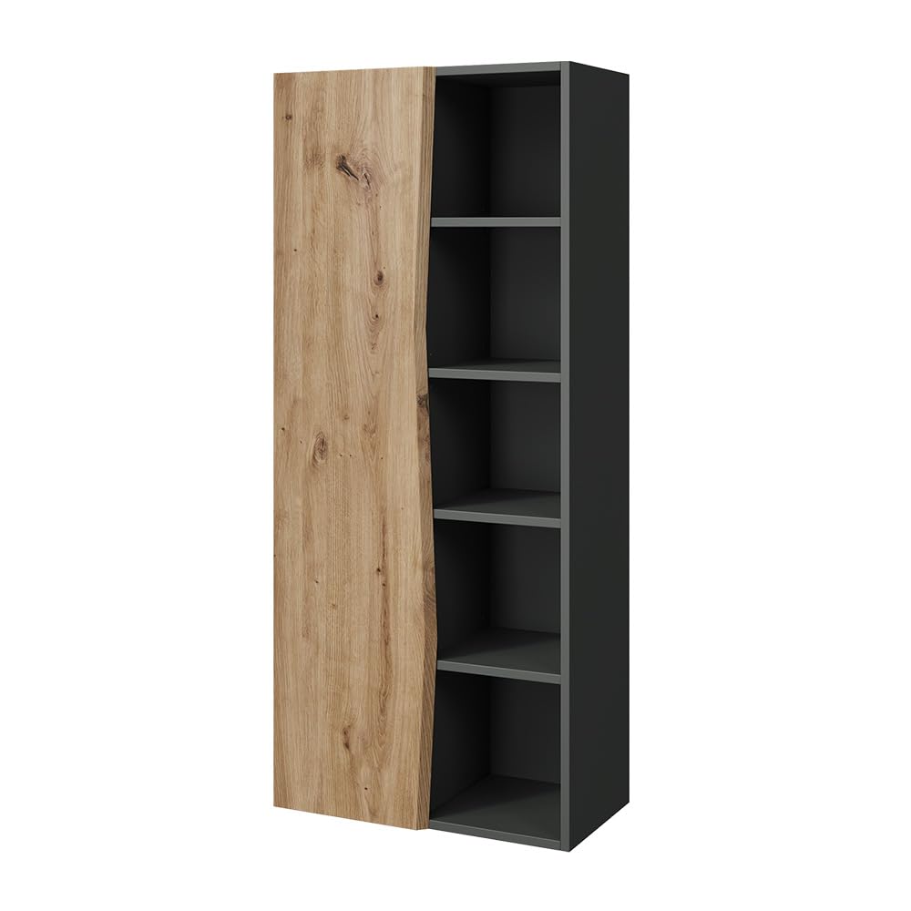 Vicco Meuble Salle de Bain Willow, Chêne Artisan/Anthracite, 56x130cm avec 5 Compartiments Ouverts, adapté au Montage Mural et à différentes Tailles de Salle de Bain