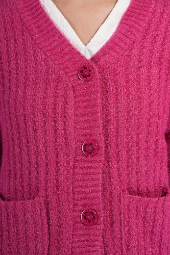 Image of MANRA Women's Woolen V-Neck Buttoned Full Sleeve Cardigan Self Design Soft Wool Fabric Winter Wear Pure Wool Sweater Fully Warm with Front Pockets Stylish Cardigan