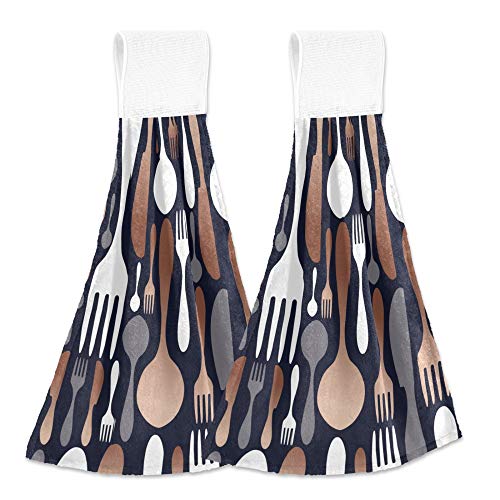 Aslsiy Copper Cutlery Utensil Fork Knife Spoon Hanging Kitchen Towels Spatula Carafe Bathroom Hand Tie Towel Fast Drying Dish Tea Towels for Bath Tabletop Gym Home Decor Set of 2