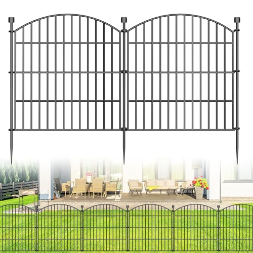 Image of No Dig Decorative Garden Fence Animal Barrier - 5 Panels - 24 in (H) x 10 ft (L) - Dog Fence Outdoor for Yard, Rabbits and Small Pets - Tall Rustproof Metal Wire Fencing Border for Garden and Patio