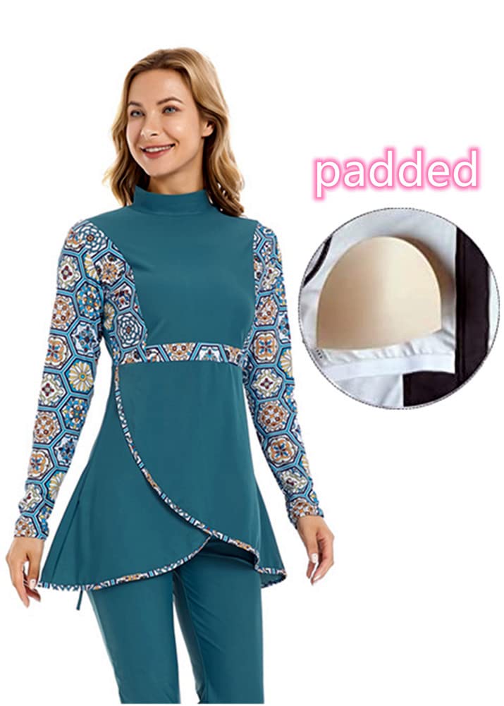 Muslim Swimsuit for Women Modest Swimwear Burkini Plus Size Long Sleeve Bathing Suit Islamic Swimming Suit (3XL, X7)