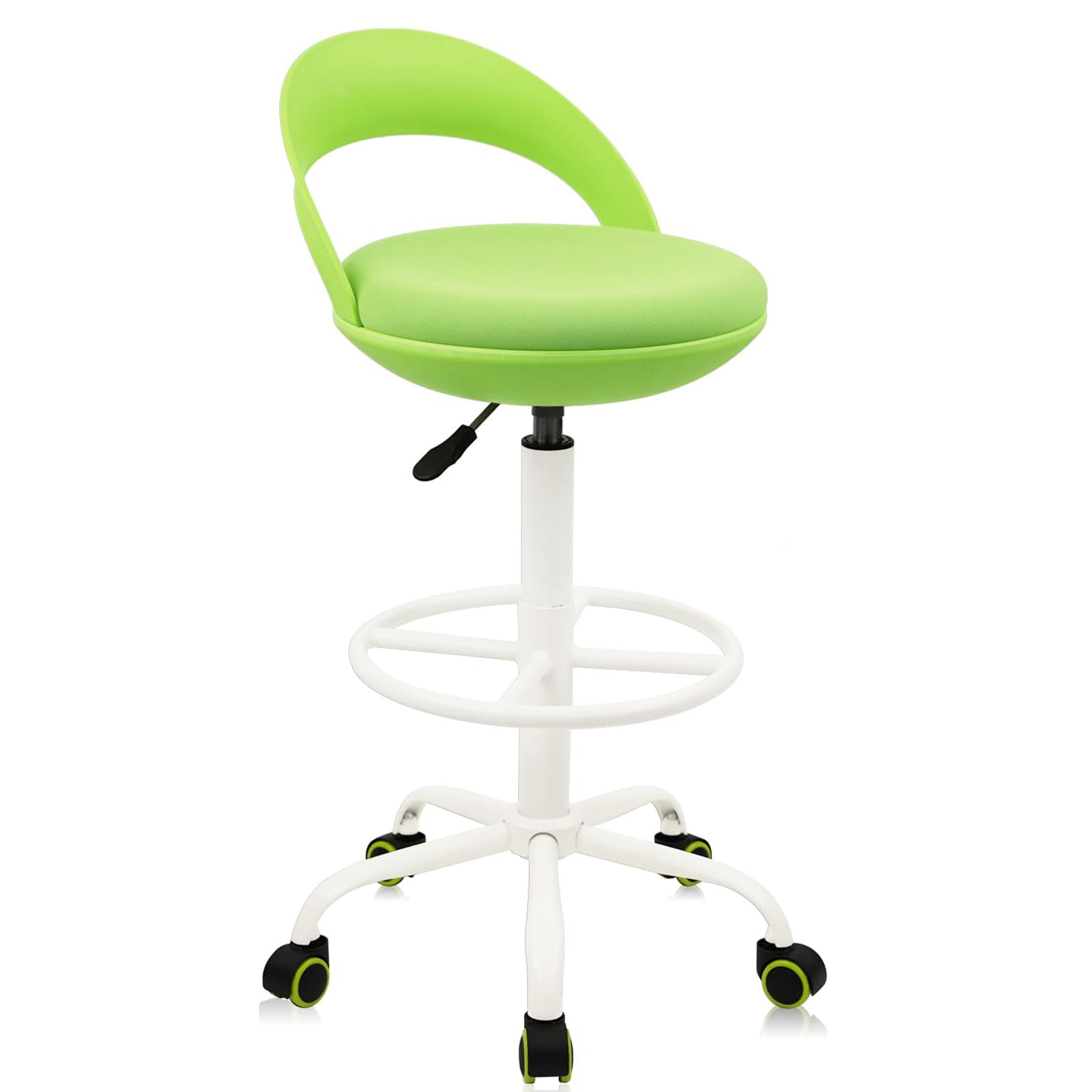 KLASIKA Office Drafting Chair with Back, Ergonomic Swivel Rolling Stool with Footrest, Adjustable Height Standing Desk Chairs for Home Work Shop Kitchen Task Computer Counter Height Bar, Green