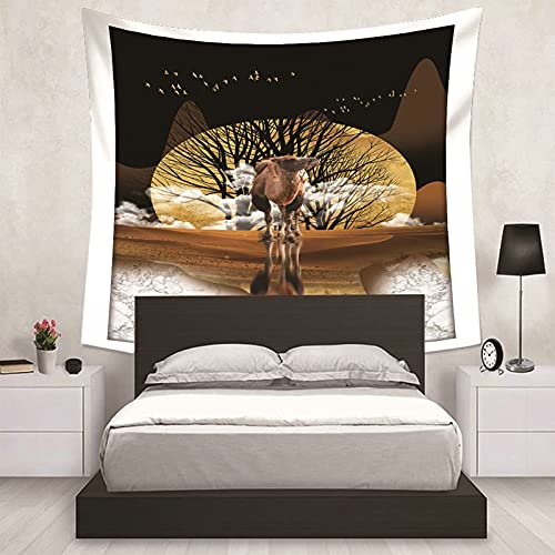 Tapiz de pared decorativo marrón y negro de 150x130 cm inspirado en el atardecer 7