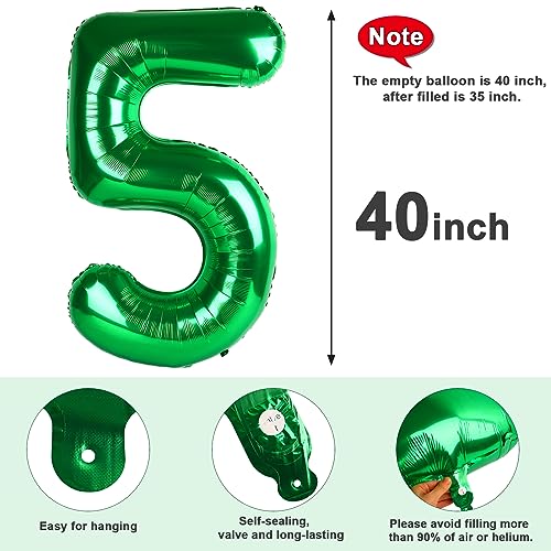 Image of 5 Balloon Numbers Birthday Decorations, 40In Green Balloons for Men Women | Eye-catching Appearance, Perfect Decorative Centerpieces, Convenient Self-sealing Structure, Widely for Various Occasions