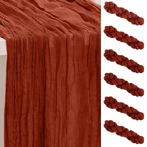 6 Pack Terracotta Cheesecloth Table Runner 35×120 Inch 10Ft Rustic Gauze Cheese Cloth Thanksgiving Table Runner Sheer Cheesecloth Table Runners for Wedding Party Bridal Shower Decoration