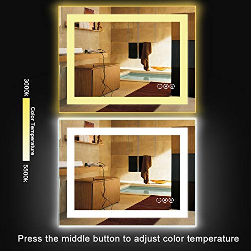 image for HAUSCHEN HOME 32 x 40 inch Bathroom Vanity Mirror, LED Backlit+Wall Mo