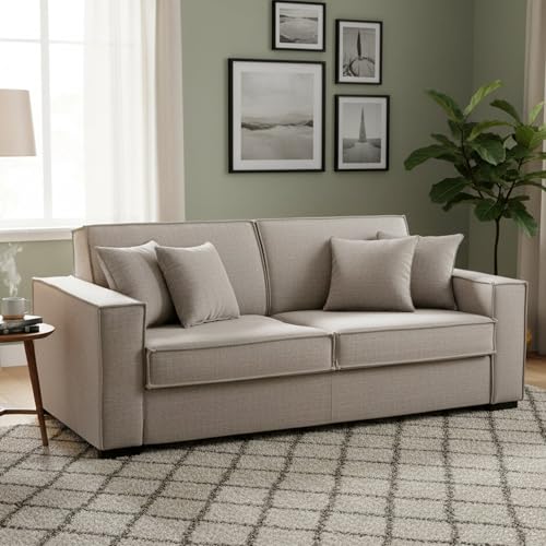 Talamo Italia - Divano letto 3 posti Adalgisa, Sofà Soggiorno apertura girevole, Tessuto imbottito, Braccioli standard, 100% Made in Italy, Cm 220x95h90, Tortora
