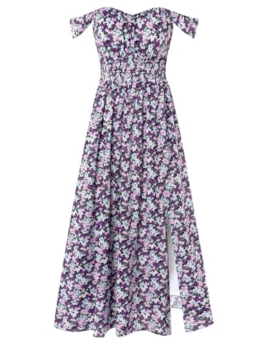 Image of GRACE KARIN 2026 Women's Summer Floral Wedding Guest Dress,Beach Flowy A Line Maxi Off Shoulder Bridesmaid Dresses