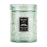 Voluspa Japonica White Cypress Candle | Small Glass Jar with Matching Glass Lid | 5.5 Oz | All Natural Wicks and Coconut Wax for Clean Burning