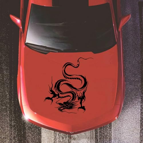 Image of Dragon Graphic Car Hood Sticker Self-Adhesive Vinyl Graphics Decals 19.69'' x 14.57'', Black