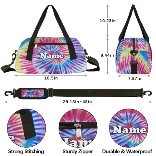 Tie Dye Custom Name Kids Duffel Overnight Bag for Little Boys Girls Teen, Tie Dye Pattern Tie Dye Pattern Personalized Small Gym Sport Duffel Bag, Customized Kids Gifts4