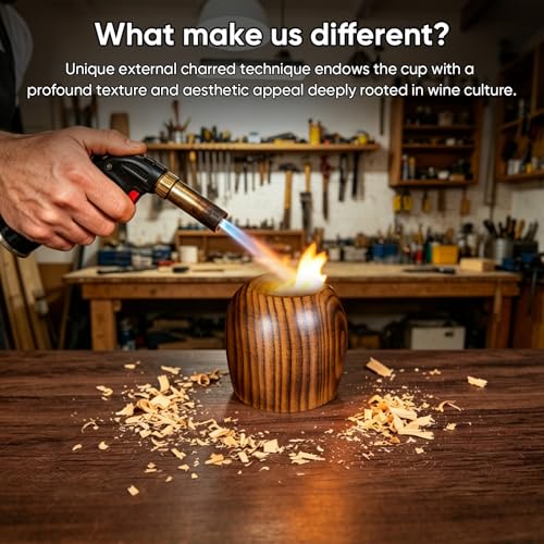 Upgraded Charred Wooden Bourbon Glasses, 10oz Wooden Whiskey Glasses, Unique Inner & Outer Charred Craftsmanship, Equipped with Colorful Stainless Ice Bricks, Premium Gift for Whiskey Lovers — view 5