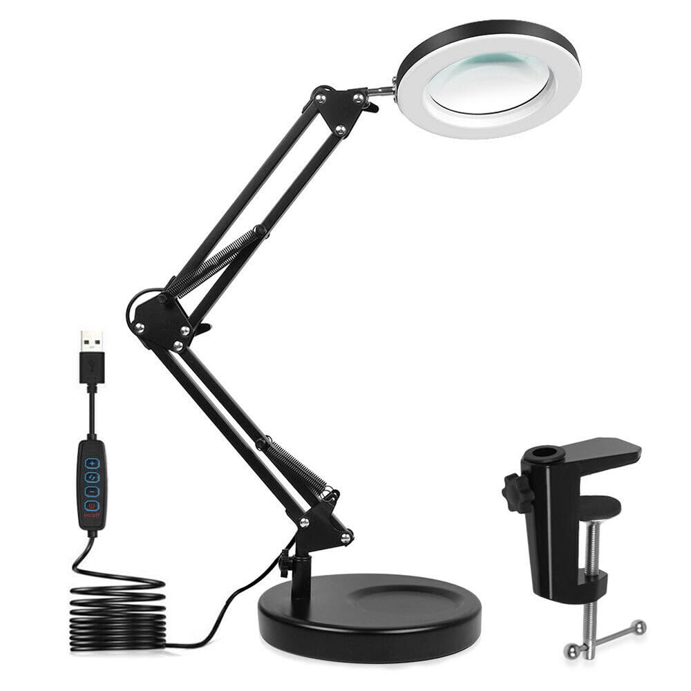 10X Magnifying Glass with Light and Stand, 3 Color Modes Dimmable with 2-in-1 Magnifying Lamp, Adjustable Led Magnifying Glass with Stand for Close