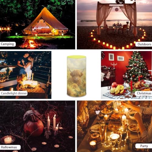 Image of Poceacles LED Flameless Candles Battery Operated Candles with Remote Control Timer Flickering Wick Pillar Tealight for Home Outdoor Decor, Sunflower Highland Cow