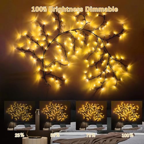 Image of P SEVEN Cherry Blossom LED String Lights, Pink Flower Vine Wall Decor with Remote Control, USB Powered, DIY Indoor Decoration (Willow Vine Lights)